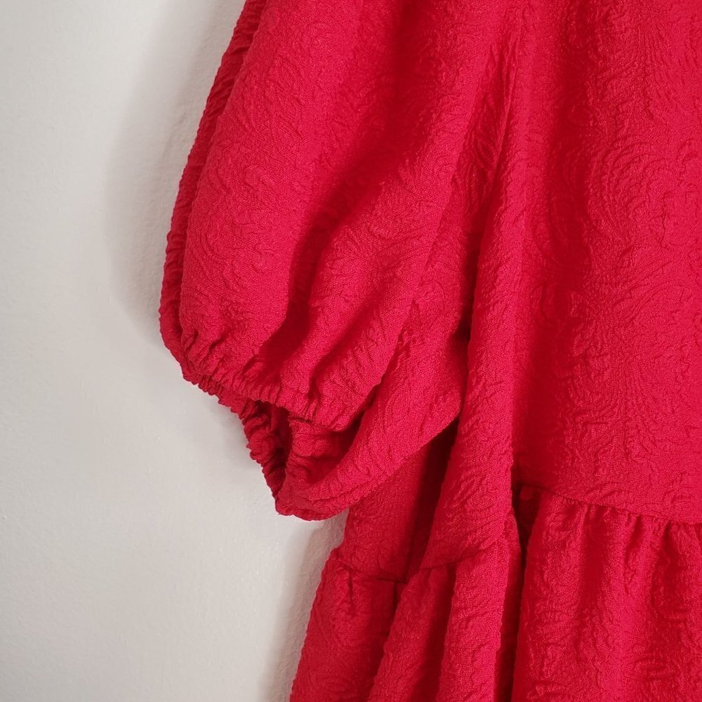 Scoop neck Puff Sleeves Red Dress Women Size M - Picture 6 of 13
